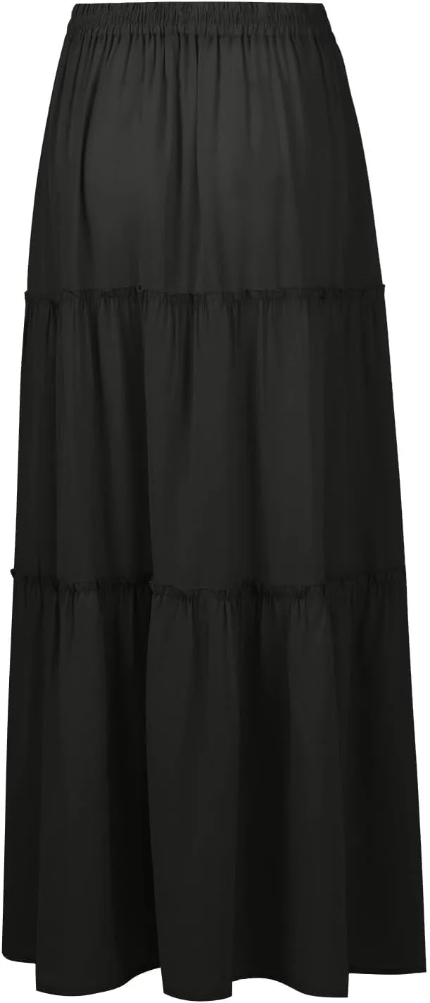 JJHAEVDY Pleated Long Skirts for Women Summer Casual Elastic High Waisted Skirts A-Line Flowy Swing Maxi Skirt with Pockets