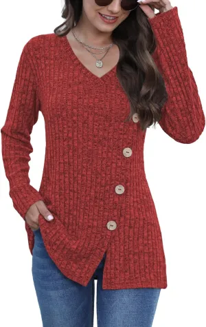 JomeDesign Womens Sweaters Long Sleeve Shirts V Neck Sweatshirt Loose Casual Tunic Tops