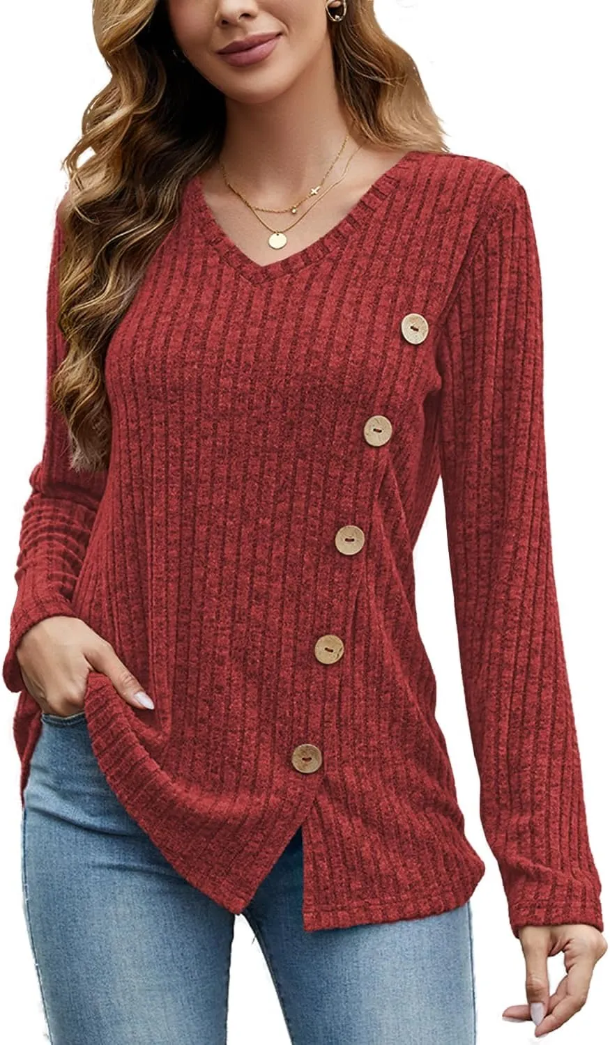 JomeDesign Womens Sweaters Long Sleeve Shirts V Neck Sweatshirt Loose Casual Tunic Tops