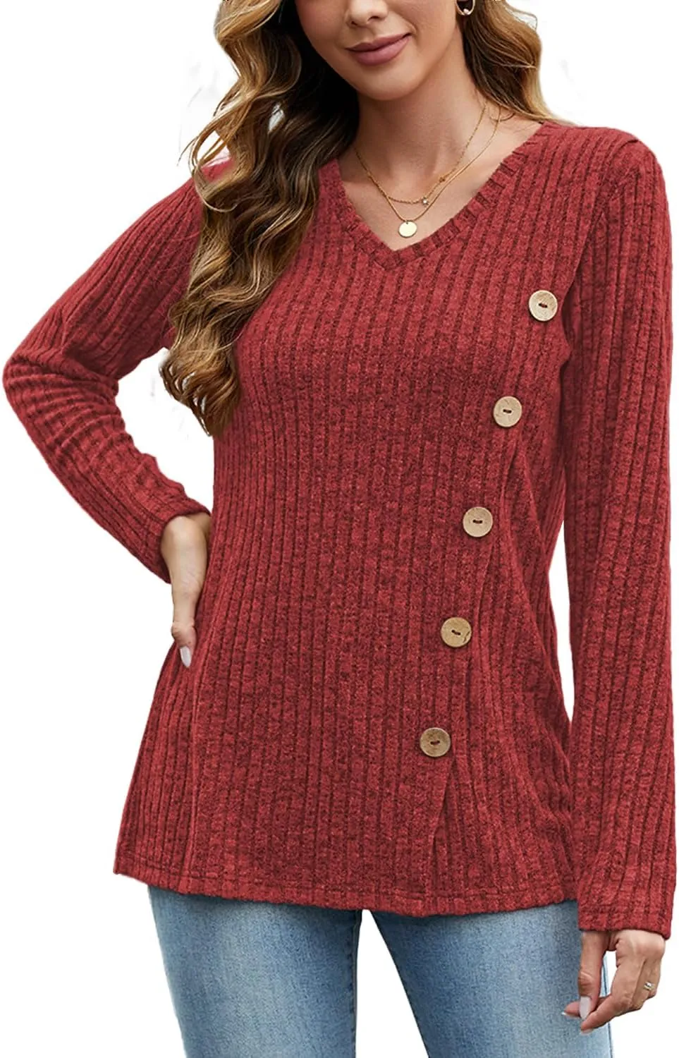 JomeDesign Womens Sweaters Long Sleeve Shirts V Neck Sweatshirt Loose Casual Tunic Tops