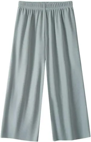 Kids Girls Solid Wide Leg Pants Flowy Stretchy Teen Loose Pants Straight High Elastic Waist Trousers Long Pants Clothes
