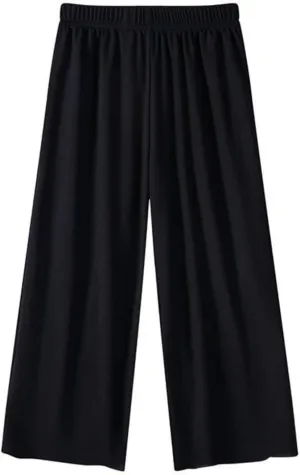 Kids Girls Solid Wide Leg Pants Flowy Stretchy Teen Loose Pants Straight High Elastic Waist Trousers Long Pants Clothes