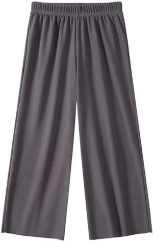 Kids Girls Solid Wide Leg Pants Flowy Stretchy Teen Loose Pants Straight High Elastic Waist Trousers Long Pants Clothes