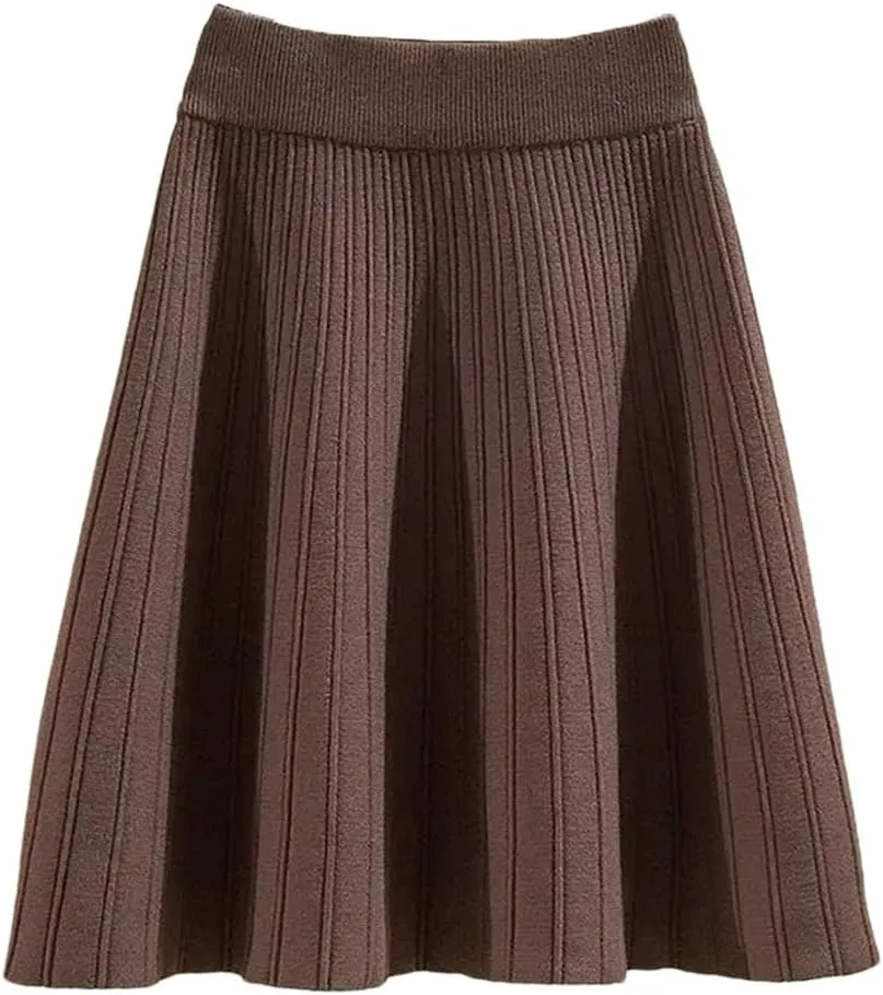 Knitted Mini Skirts Women Winter Solid High Waist Pleated A Line Skirt