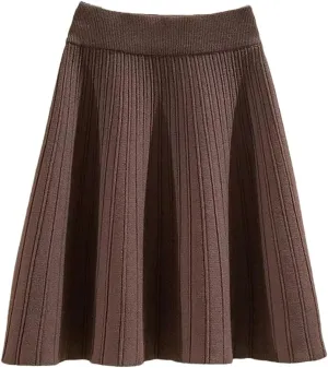 Knitted Mini Skirts Women Winter Solid High Waist Pleated A Line Skirt