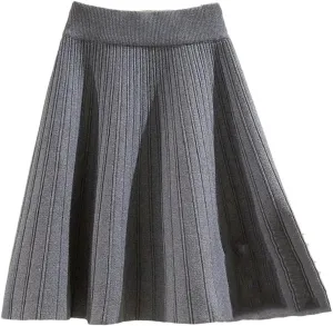 Knitted Mini Skirts Women Winter Solid High Waist Pleated A Line Skirt