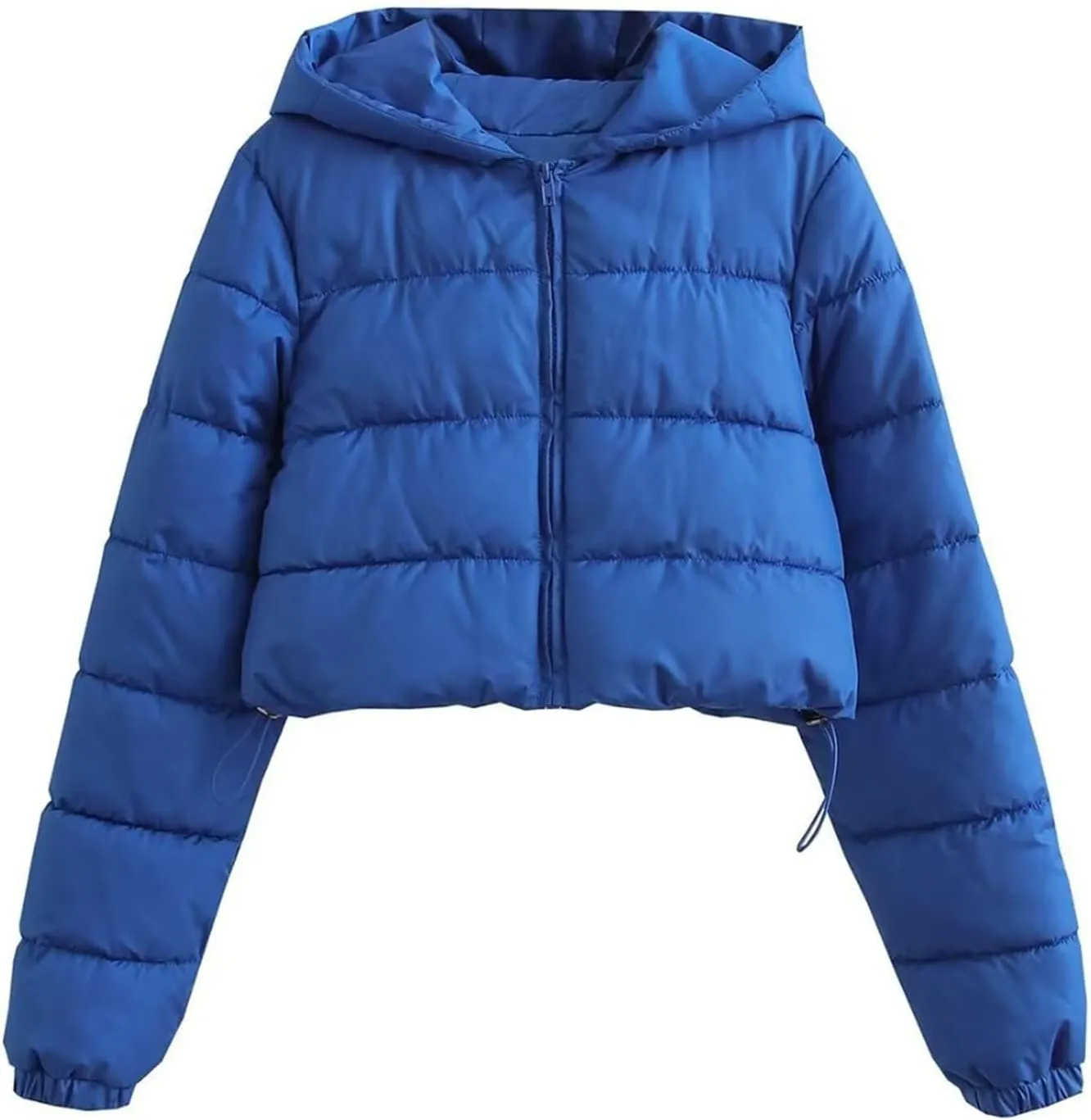 Kubbon Women Cropped Puffer Jacket Casual Long Sleeve Short Down Coat Cozy Warm Zip Up Hooded Jacket Hoodies with Pockets