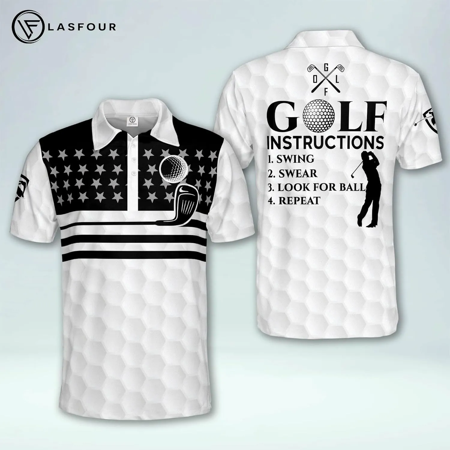 LASFOUR Funny Golf Polo Shirts for Men, Crazy Short Sleeve, Lightweight Golf Polo Shirts for Dad, Grandpa.