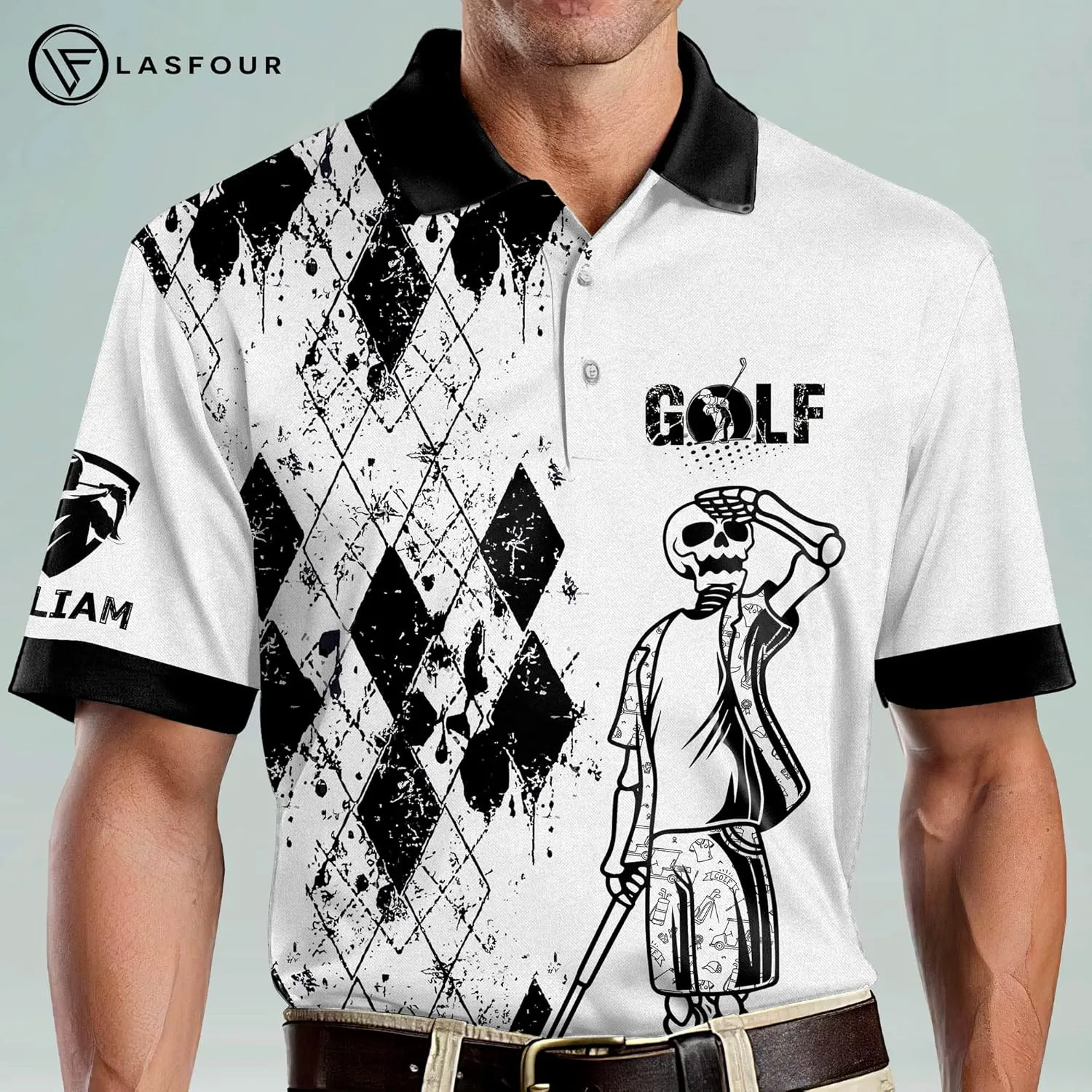 LASFOUR Funny Golf Polo Shirts for Men, Crazy Short Sleeve, Lightweight Golf Polo Shirts for Dad, Grandpa.