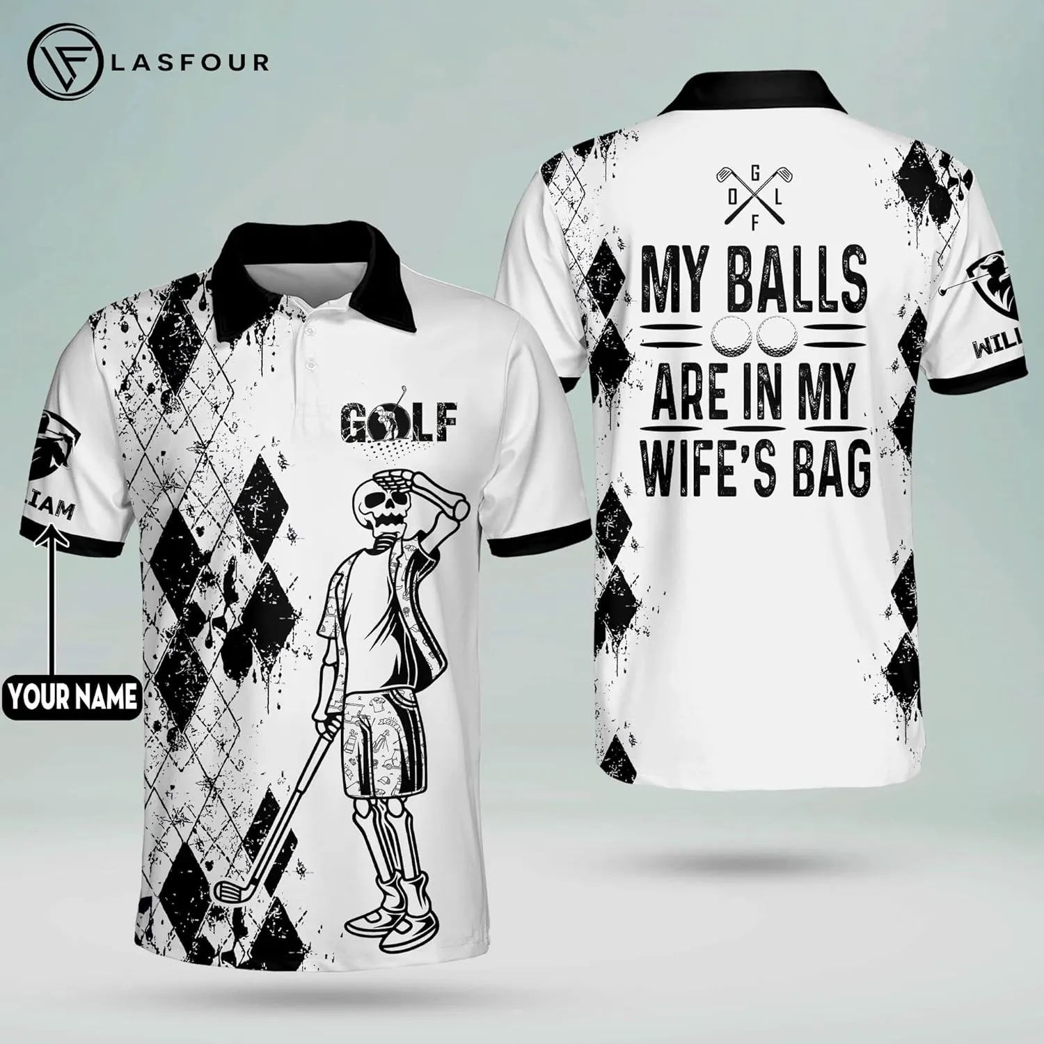 LASFOUR Funny Golf Polo Shirts for Men, Crazy Short Sleeve, Lightweight Golf Polo Shirts for Dad, Grandpa.