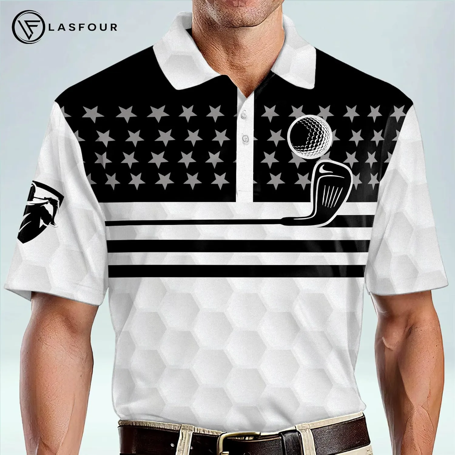 LASFOUR Funny Golf Polo Shirts for Men, Crazy Short Sleeve, Lightweight Golf Polo Shirts for Dad, Grandpa.