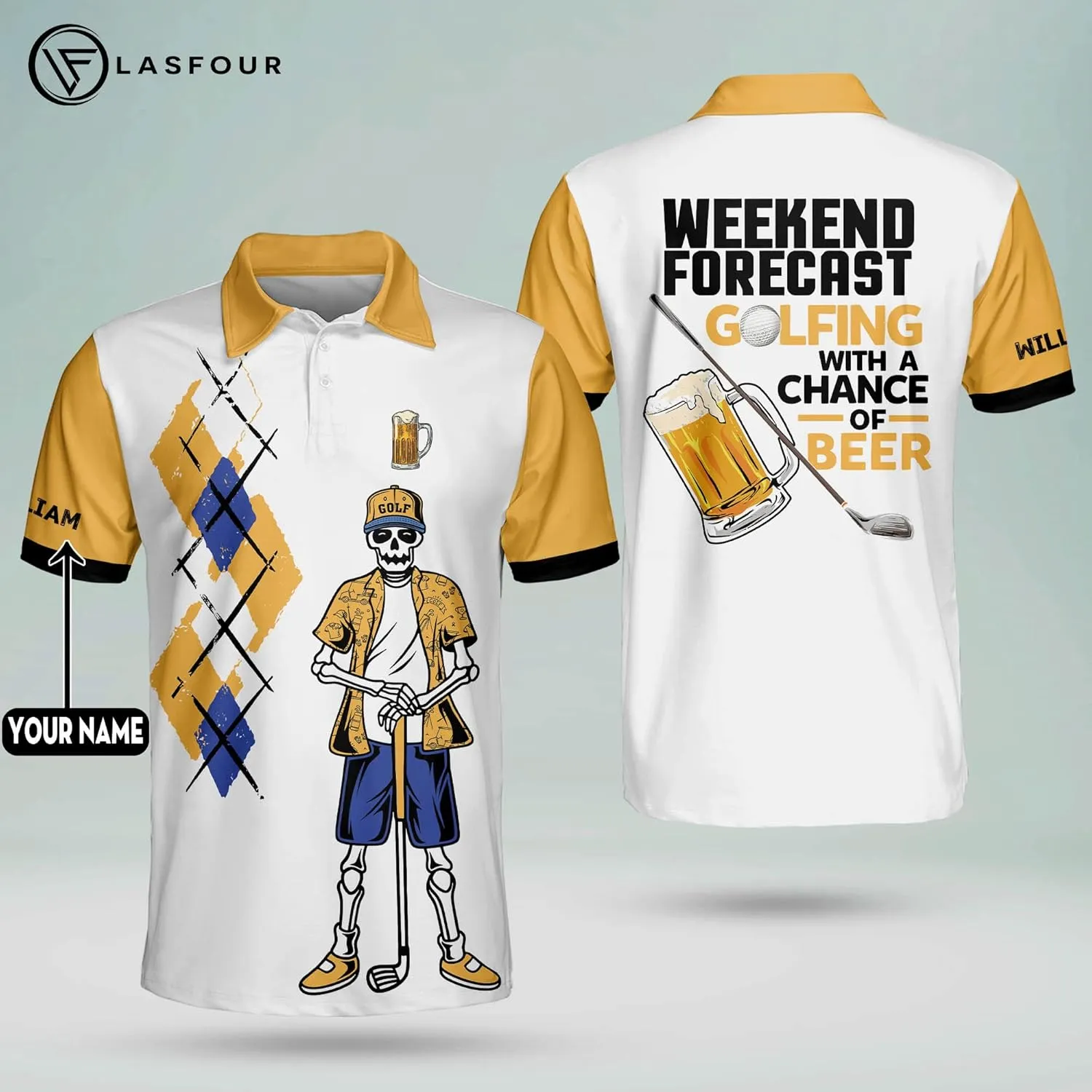 LASFOUR Funny Golf Polo Shirts for Men, Crazy Short Sleeve, Lightweight Golf Polo Shirts for Dad, Grandpa.