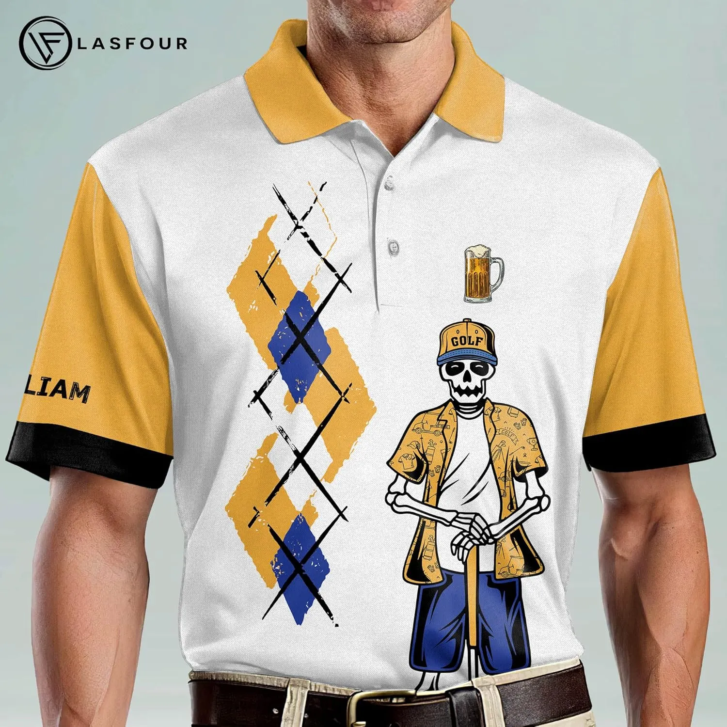 LASFOUR Funny Golf Polo Shirts for Men, Crazy Short Sleeve, Lightweight Golf Polo Shirts for Dad, Grandpa.