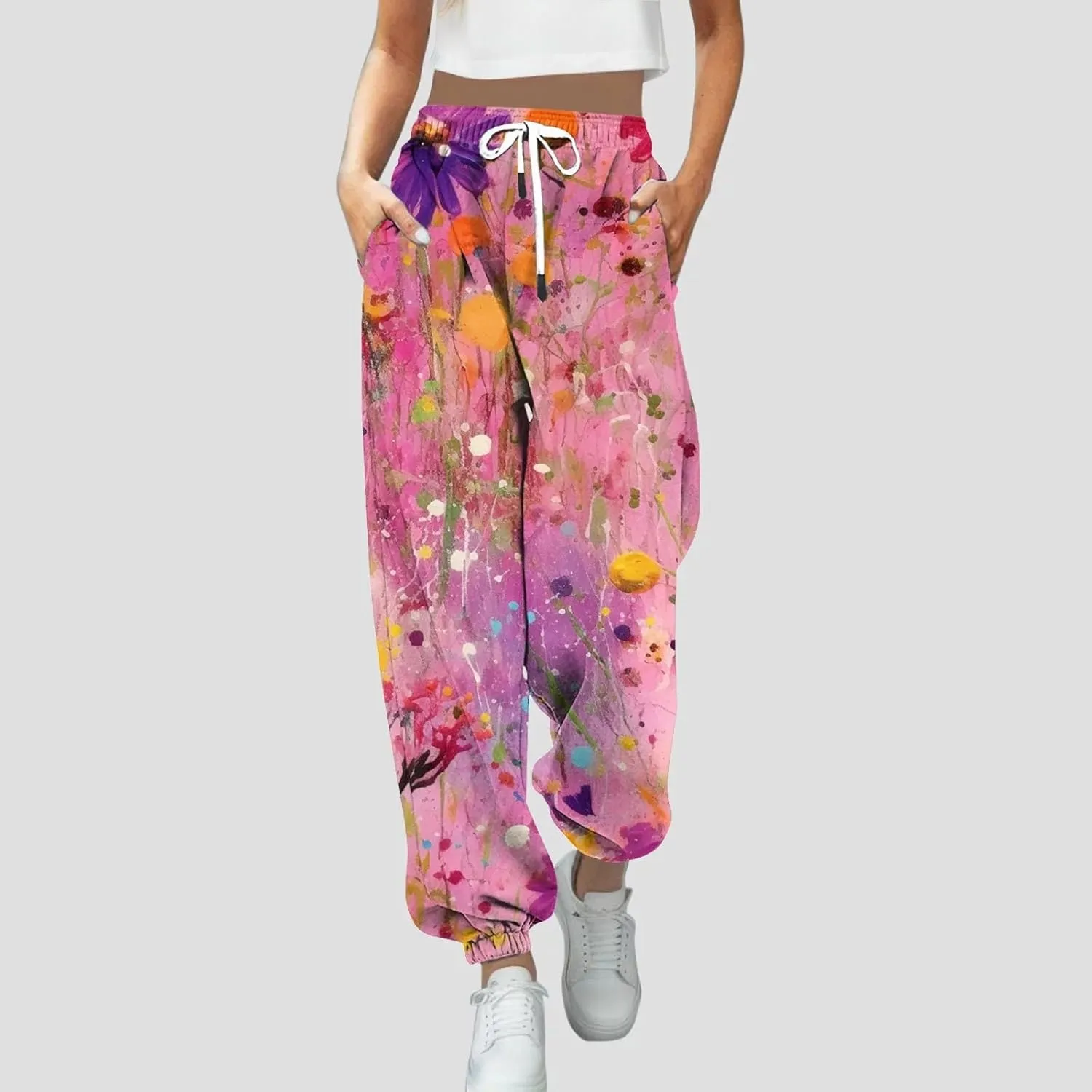 LCMTWX Black Pants for Women Pockets Drawstring Elastic Waisted Heart Print Bottom Pants Jogger Pants for Women with Sweat