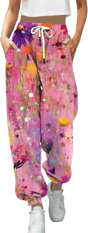 LCMTWX Black Pants for Women Pockets Drawstring Elastic Waisted Heart Print Bottom Pants Jogger Pants for Women with Sweat