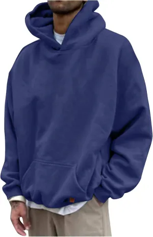 LCMTWX Hoodies for Guys Winter Casual Loose Solid Hooded Sweater Top With Zip Pockets Men's Hooded Fleece Sweatshirt Men's