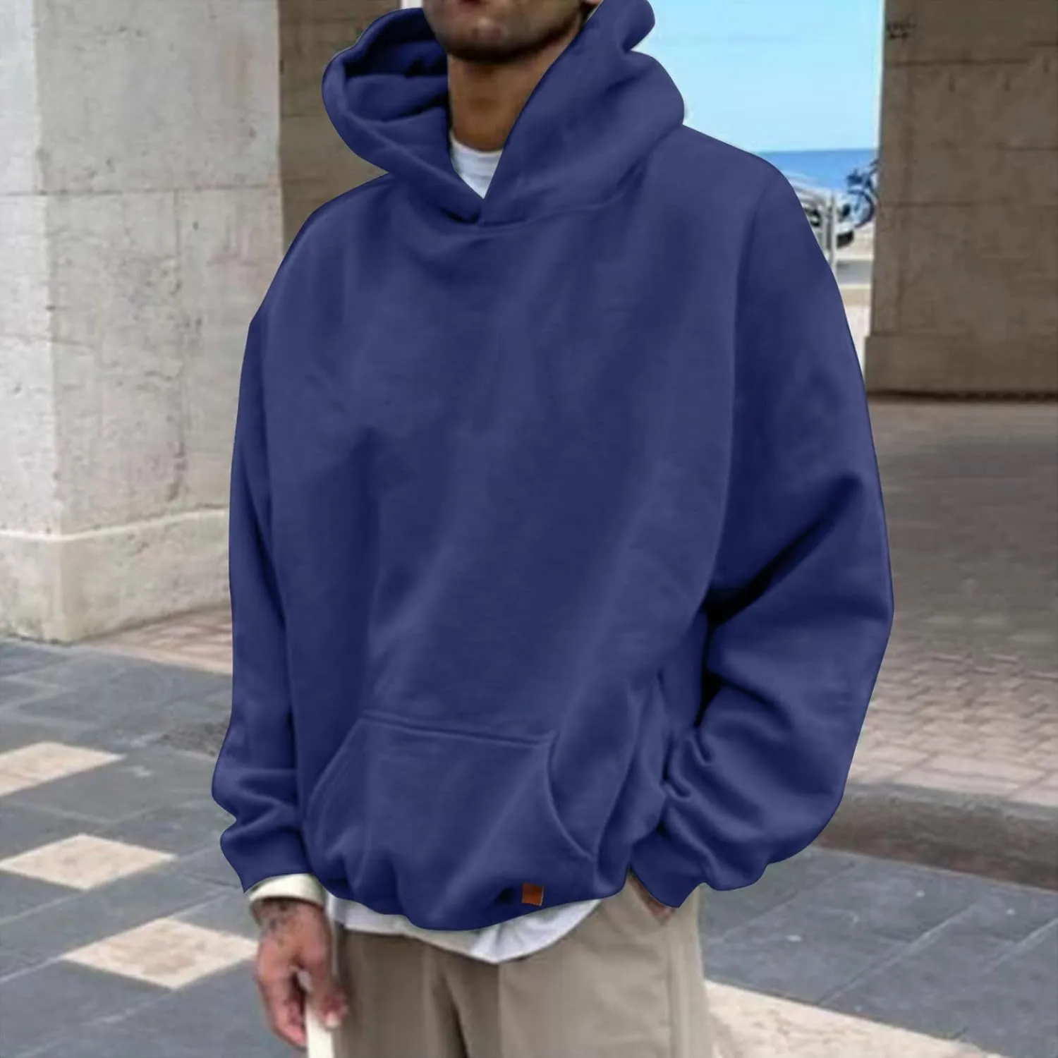 LCMTWX Hoodies for Guys Winter Casual Loose Solid Hooded Sweater Top With Zip Pockets Men's Hooded Fleece Sweatshirt Men's
