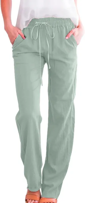 LCMTWX Womens Casual Pants Wide Leg Pants Casual Drawstring Elastic Trousers Comfy Straight Leg Long Pants Sweatpants for