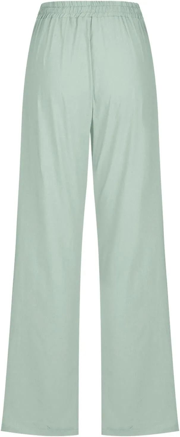 LCMTWX Womens Casual Pants Wide Leg Pants Casual Drawstring Elastic Trousers Comfy Straight Leg Long Pants Sweatpants for