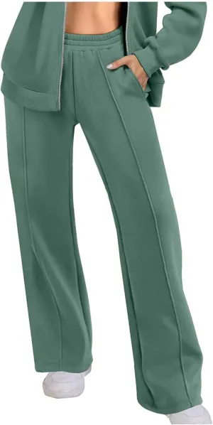 lcziwo Womens Fashion Sweatpants with Pockets Fleece Lined Pants High Waist Baggy Athletic Joggers Pants Wide Leg Pants Fall
