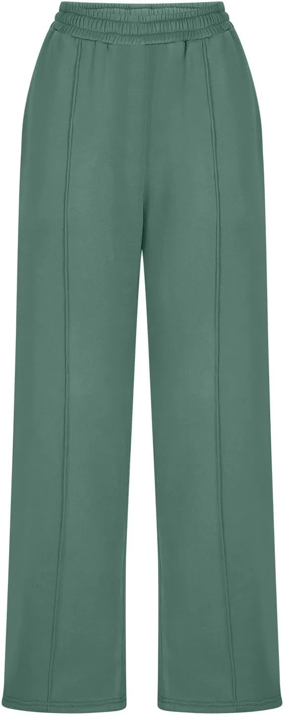 lcziwo Womens Fashion Sweatpants with Pockets Fleece Lined Pants High Waist Baggy Athletic Joggers Pants Wide Leg Pants Fall