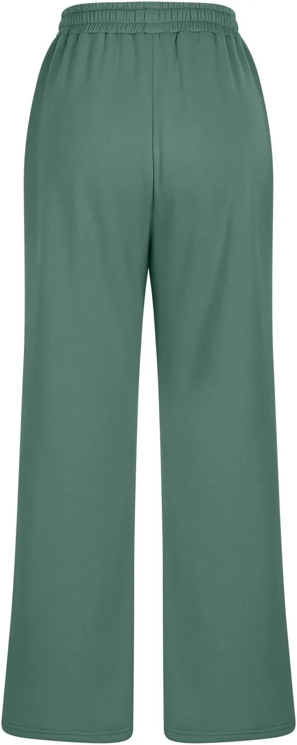 lcziwo Womens Fashion Sweatpants with Pockets Fleece Lined Pants High Waist Baggy Athletic Joggers Pants Wide Leg Pants Fall
