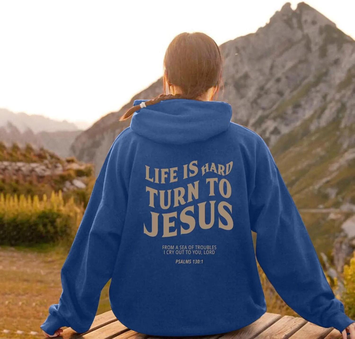 Life Is Hard Trun To Jesus Hoodies For Women Oversized Letter Graphic Y2K Hooded Pullover Tops Bible Verse Hoodie