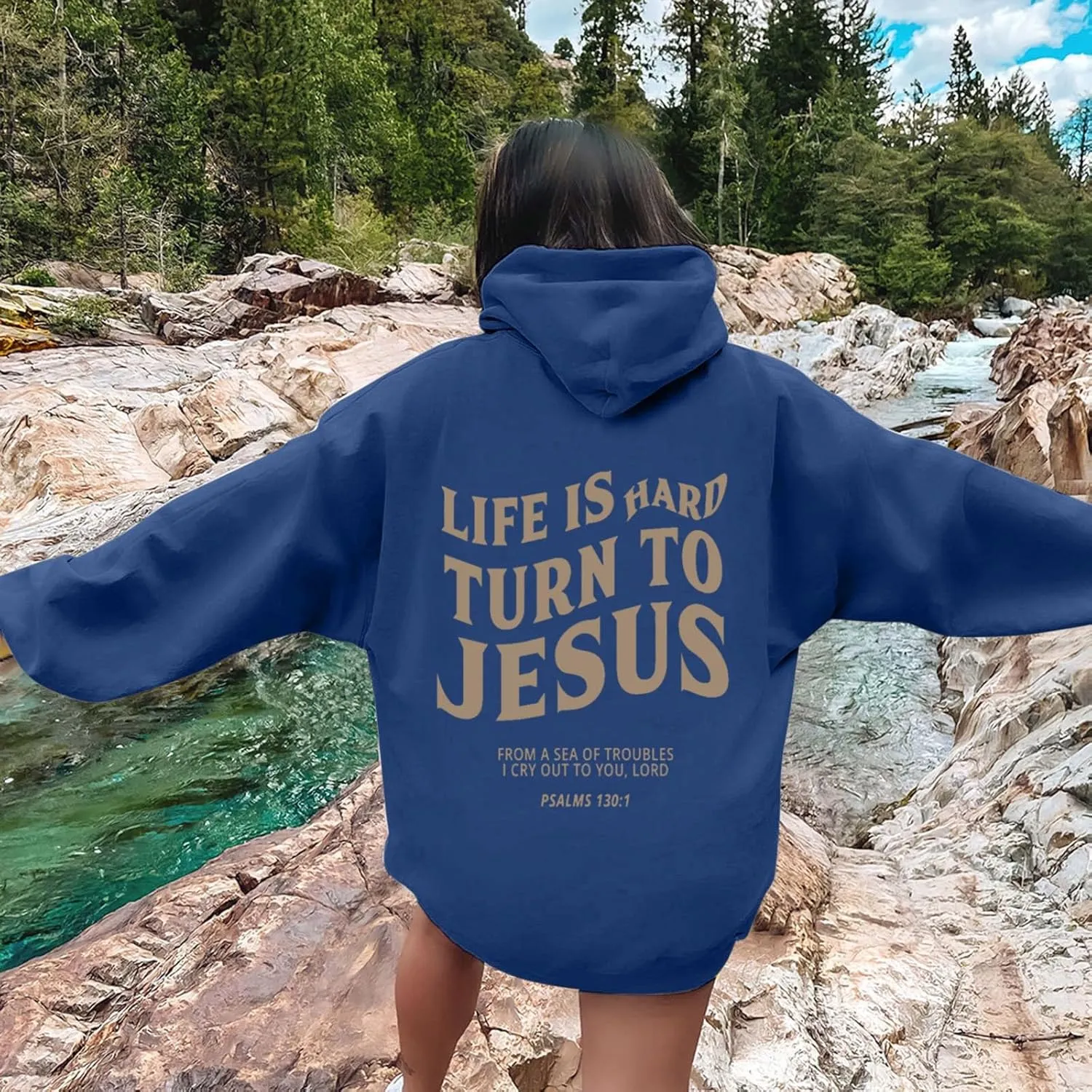 Life Is Hard Trun To Jesus Hoodies For Women Oversized Letter Graphic Y2K Hooded Pullover Tops Bible Verse Hoodie