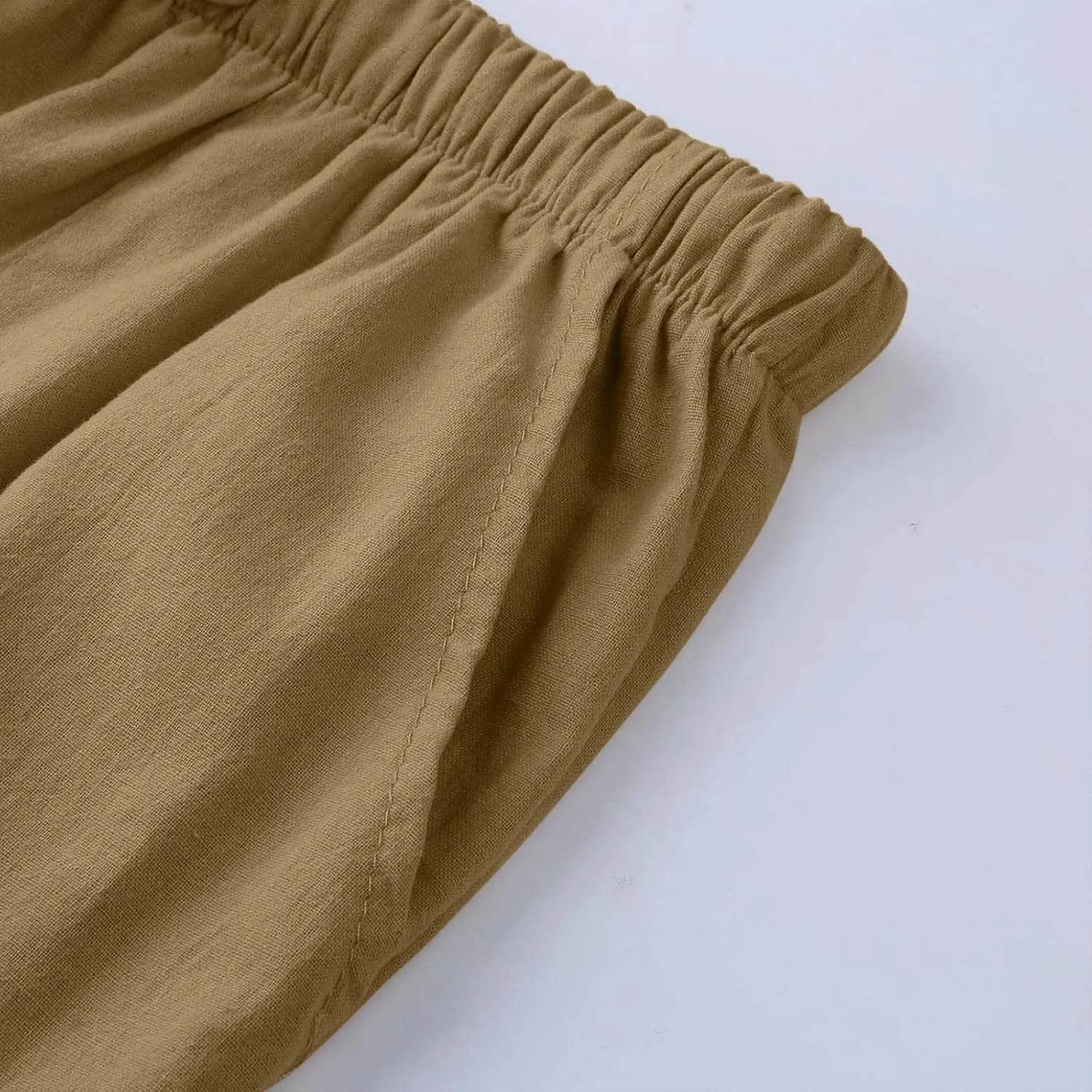 Linen Drawstring Pants Mens Elastic Waist Lightweight Trousers Casual Loose Straight Leg Yoga Fall Soft Beach Pants