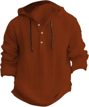 Linen Hoodie Men Spring Fashion 2025 Long Sleeve Button Up Holiday Casual Hawaiian Yoga Beach Hooded Sweatshirts
