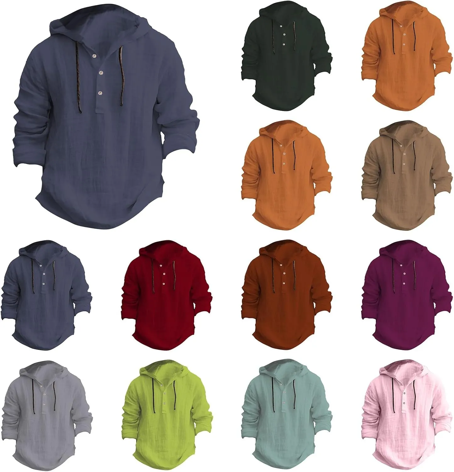 Linen Hoodie Men Spring Fashion 2025 Long Sleeve Button Up Holiday Casual Hawaiian Yoga Beach Hooded Sweatshirts