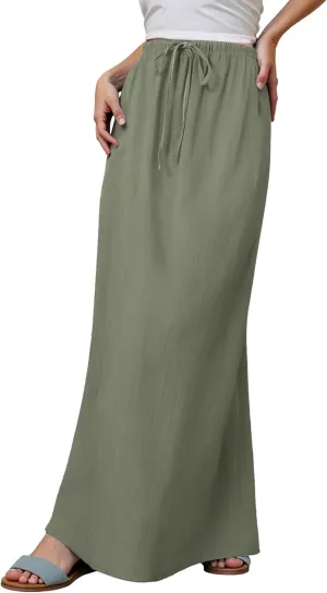 Linen Maxi Skirt, Women's Summer Bohemian Long Skirt, Cotton Elastic Waist Band Maxi Skirt Beach Party Holiday Skirt