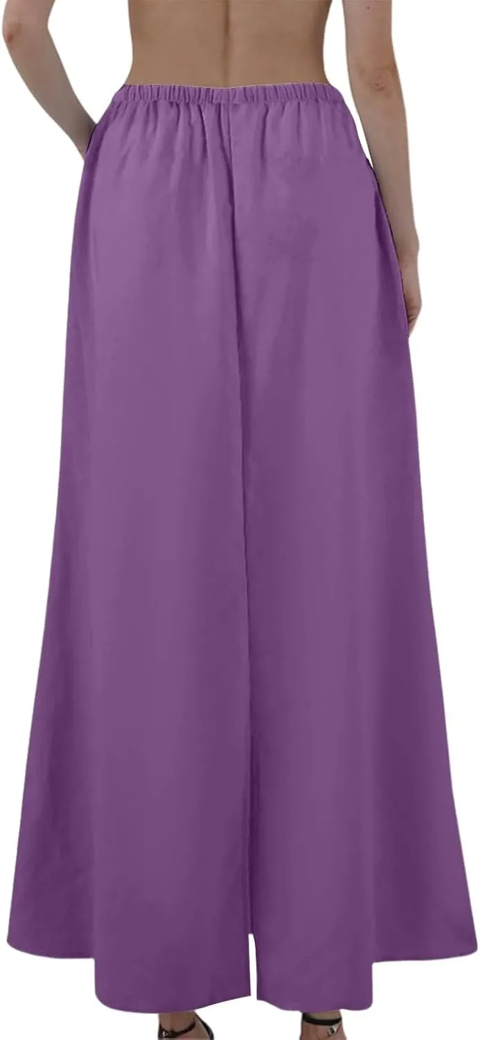 Linen Maxi Skirts for Women 2025 Summer Drawstring Low Rise A Line Skirts Cute Comfy Vacation Boho Long Fishtail Skirt