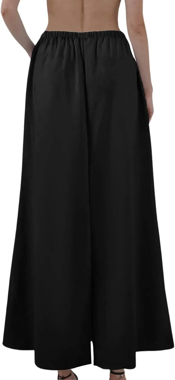Linen Maxi Skirts for Women 2025 Summer Drawstring Low Rise A Line Skirts Cute Comfy Vacation Boho Long Fishtail Skirt