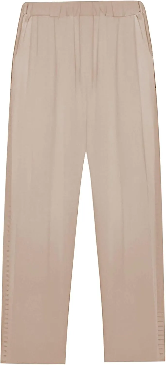 Linen Pants for Women High Waisted Elastic Drawstring Beach Pants Casual Lightweight Wide Leg Trousers with Pockets