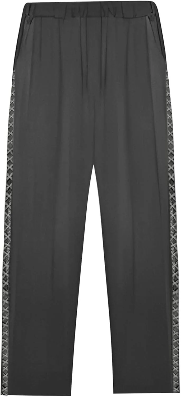 Linen Pants for Women High Waisted Elastic Drawstring Beach Pants Casual Lightweight Wide Leg Trousers with Pockets