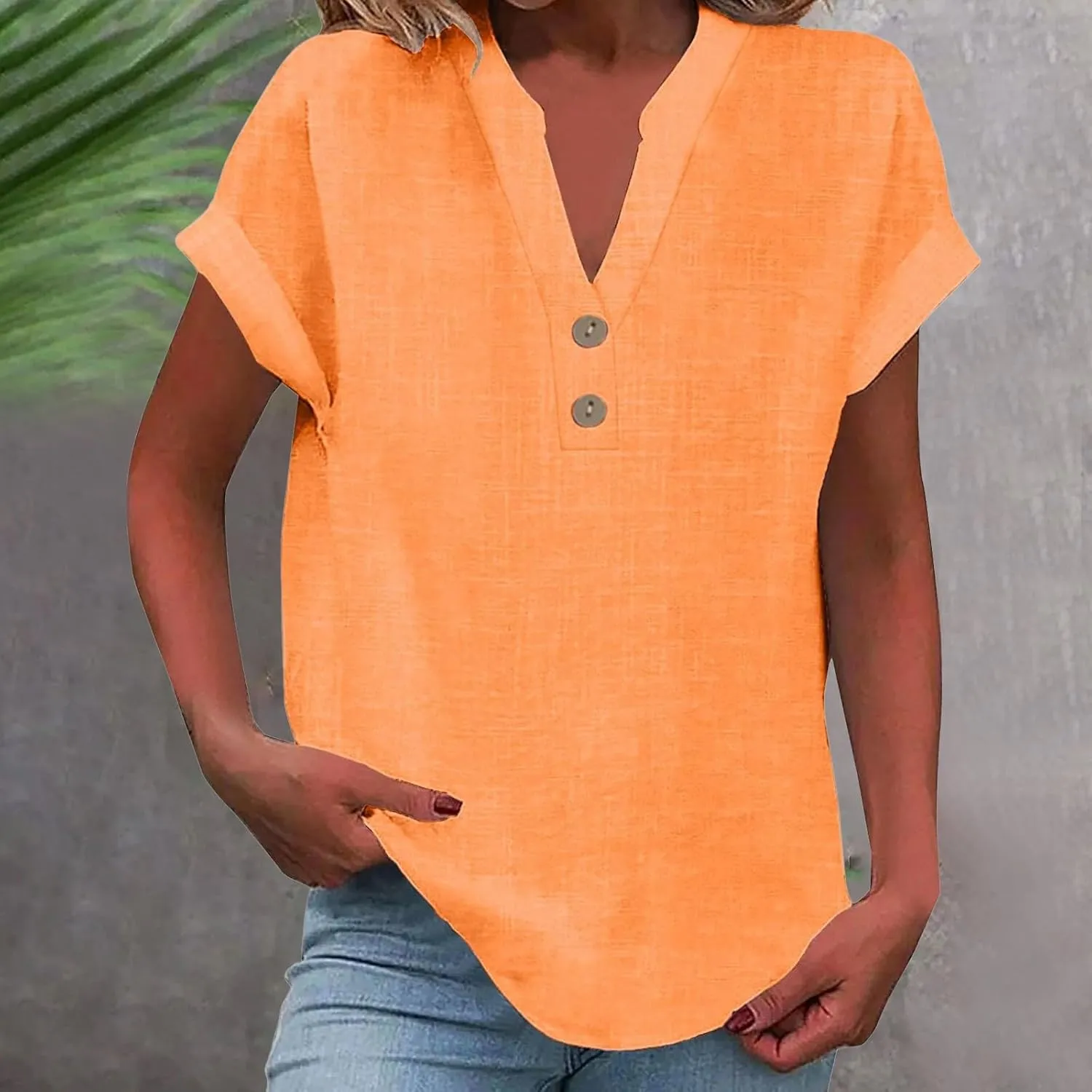Linen Shirts for Women V-Neck Buttons Blouse Embroidery 2025 Summer Tshirt Long Sleeve Loose T-Shirts