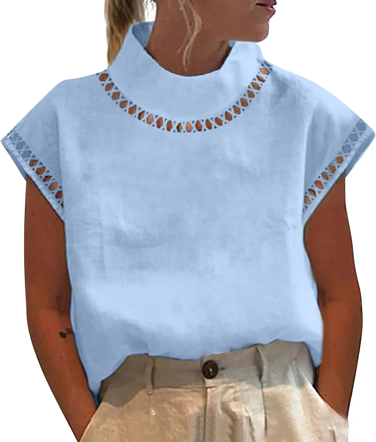 Linen Shirts for Women V-Neck Buttons Blouse Embroidery 2025 Summer Tshirt Long Sleeve Loose T-Shirts