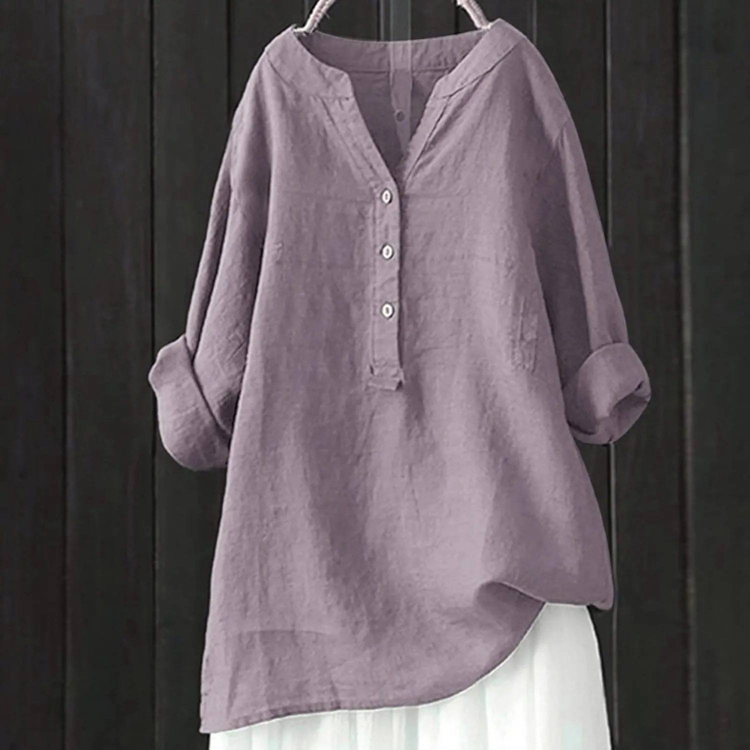 Linen Shirts for Women V-Neck Buttons Blouse Embroidery 2025 Summer Tshirt Long Sleeve Loose T-Shirts