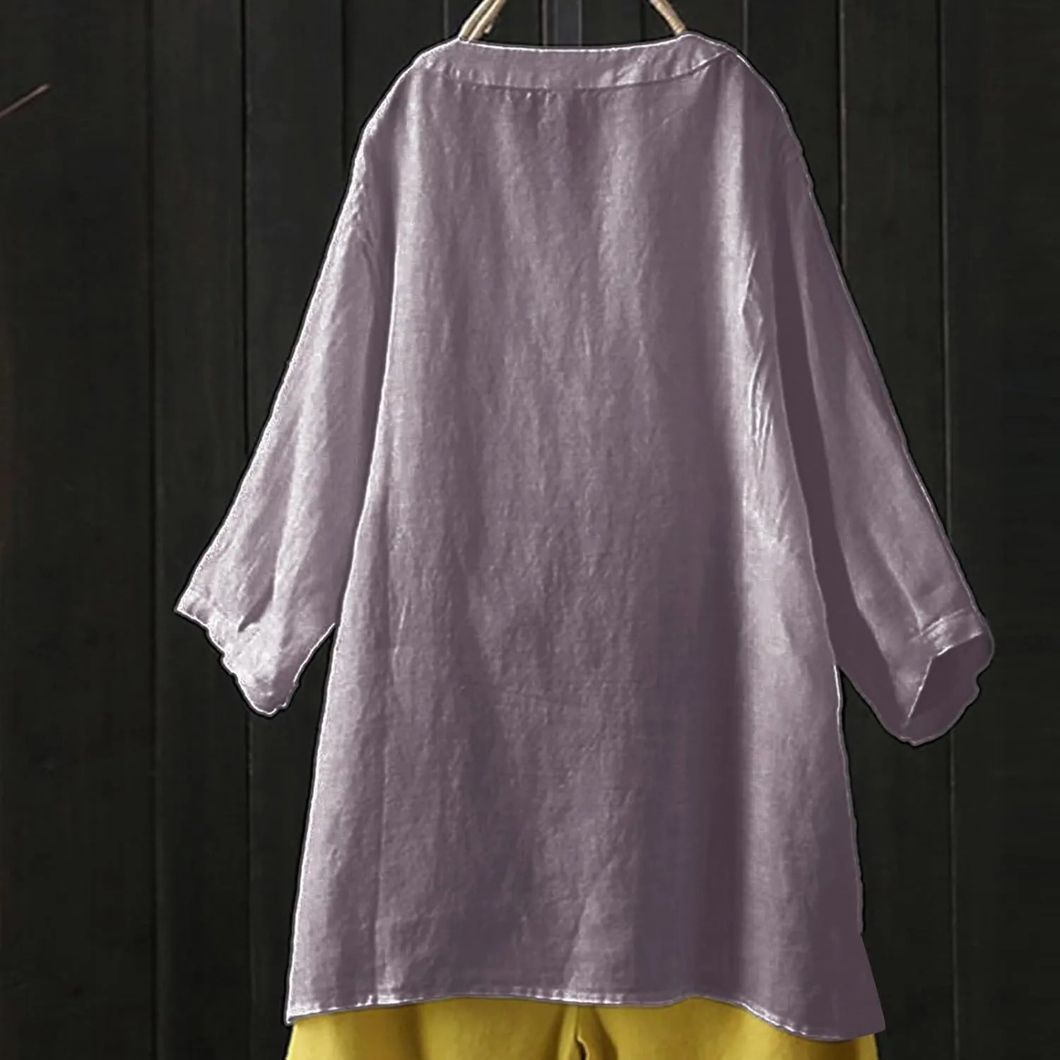 Linen Shirts for Women V-Neck Buttons Blouse Embroidery 2025 Summer Tshirt Long Sleeve Loose T-Shirts