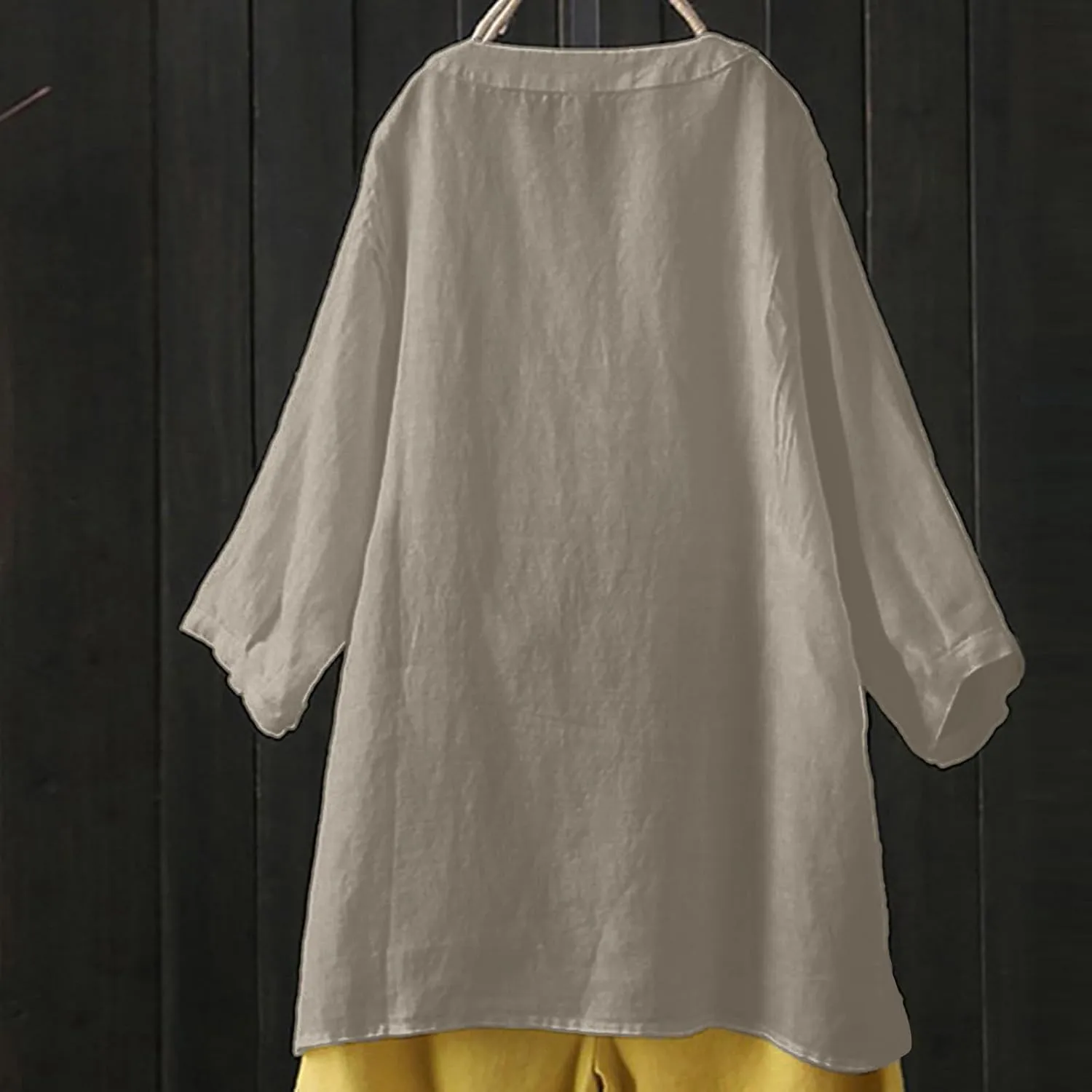 Linen Shirts for Women V-Neck Buttons Blouse Embroidery 2025 Summer Tshirt Long Sleeve Loose T-Shirts