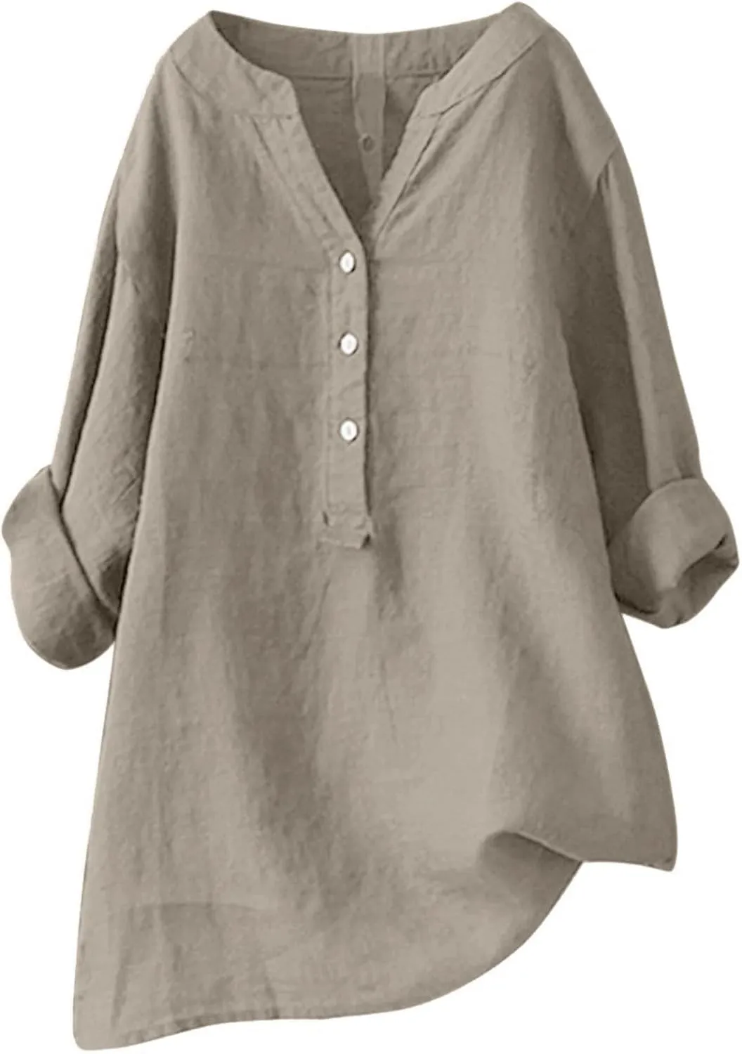 Linen Shirts for Women V-Neck Buttons Blouse Embroidery 2025 Summer Tshirt Long Sleeve Loose T-Shirts