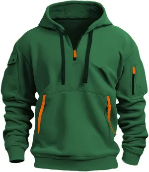 Lmdudan Plus Size Quarter Zip Pullover Men Long Sleeve Workout Hoodie Vintage Tactical Jacket Winter Sweater Coat with Pocket