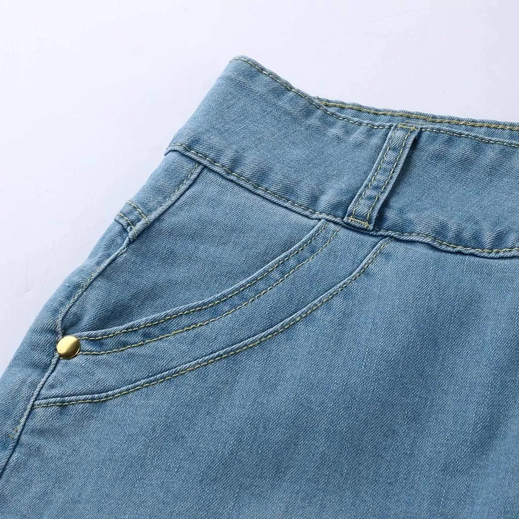 Long Jean Skirt Womens Front Button Denim A-Line Washed Jean Women's Casual Button Skirts Skirt Skirts for Women