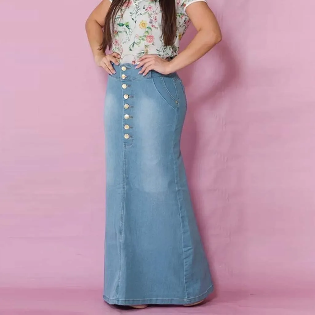 Long Jean Skirt Womens Front Button Denim A-Line Washed Jean Women's Casual Button Skirts Skirt Skirts for Women