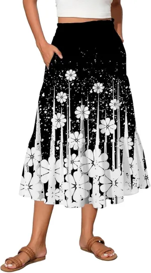 Long Maxi Skirt for Women High Waist Boho Flowy A-Line Maxi Skirt for Summer