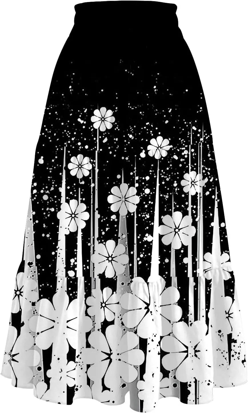 Long Maxi Skirt for Women High Waist Boho Flowy A-Line Maxi Skirt for Summer