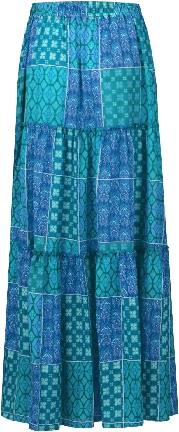 Long Skirt,Flowy Skirts for Women 2025 Elastic High Waisted Trendy Pleated Womens Boho Maxi Skirt with Pockets