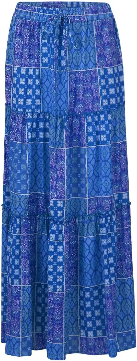 Long Skirts,Trendy Flowy Skirts for Women 2025 Elastic High Waisted Pleated Womens Boho Maxi Skirt with Pockets