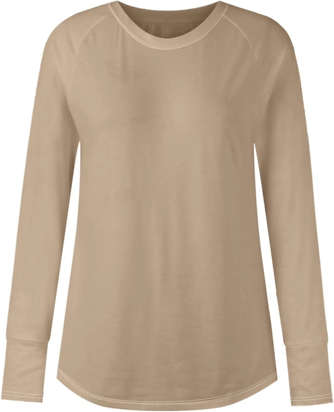 Long Sleeve Shirts for Women Cotton Oversized Crew Neck Tunic Tops with Thumb Holes Fall Casual Loose T Shirts Blouses